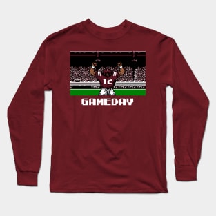 Maroon and White Gameday Retro 8 Bit Linebacker Long Sleeve T-Shirt